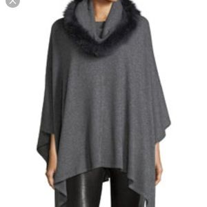 NTW! Neiman Marcus Fur-Trim Cashmere-Blend Poncho